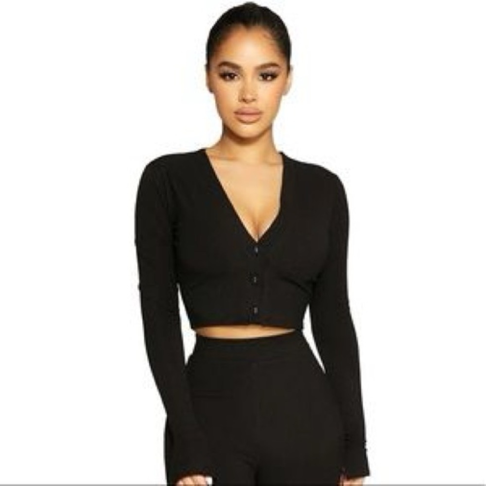 NWOT Naked Wardrobe Button Up Baby Cropped Cardigan in Black